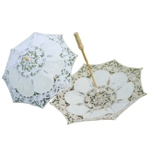 White Beige Handmade Victorian Large Wedding Lace Parasol Umbrella