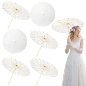 White Chinese Paper Parasol Traditional Oriental Umbrella for Weddings Parties Photo Shoots and DIY Painting