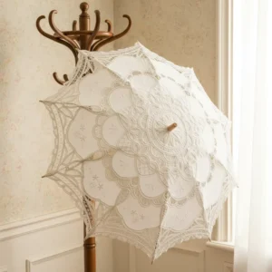 White Ivory Lace Bamboo Craft Handmade Folk Art Wedding Umbrella 78cm Mini Decoration Props