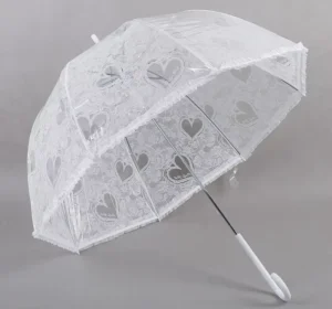 White Ivory Lace Craft Straight Umbrella for Bride Wedding Kids Mini Decoration Modern Design Travel Use