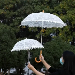 White Lace Craft Bride Umbrella Adult Kids Decoration Umbrella Props White Ivory Lace Parasol Bride Wedding Umbrellas H23 74