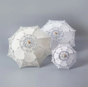 White Lace Craft Bride Umbrella Small Kids Mini Decoration Umbrella Props White Ivory Lace Parasol Bride Wedding Umbrellas