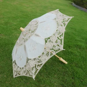 White Lace Embroidered Wedding Umbrella Prop Wooden Handle Bride 29cm 73cm Extra large Wedding Decoration Gift
