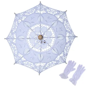 White Lace Parasol Umbrella Vintage Floral Lace Bridal Umbrella Wedding Tea Party Photography Styling with Lace Glove and Fans