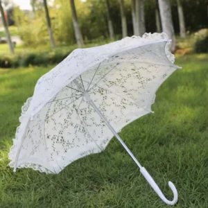 White Lace Umbrella Props Photo Umbrella for Wedding and Holiday Party Decoration for Curved Handle Classic Style