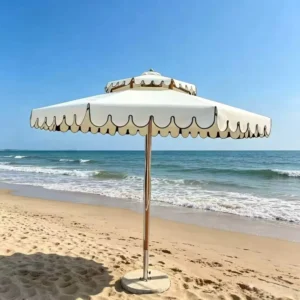 White Scalloped Patio Umbrella, UV-Resistant Waterproof Outdoor Parasol for Cafe Beach