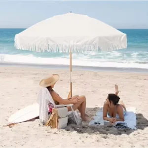 White Tassel Beach Umbrella, Windproof Sunshade
