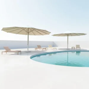White Wave Pool Deck Parasol UPF50+ Fade-Resistant Polyester Aluminum Pole