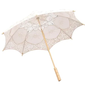 White Wedding Parasol for Fashion Bride Custom Logo LVORY Lace Embroidery Bamboo Umbrella Manual Craft Lace Decorations
