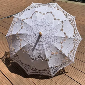 White Wedding Wood Handle Battenburg Lace Umbrella From the Sun Parasol Umbrellas Wedding Lace