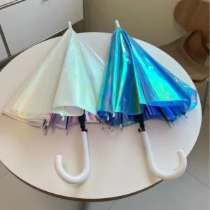 Wide Holographic Clear Iridescent Umbrella, Automatic Open, Windproof, Wedding