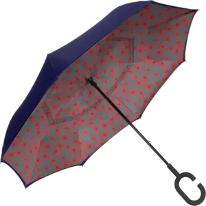 Wind Rainproof Fully Automatic Travel Stick Umbrella Hands-Free C-Shape Handle Heavy-Duty Double-Layer Reverse Canopy Adults