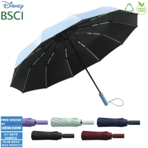 Wind Resistance Auto Three Folding Umbrella with UPF50+, Waterproof Mini Travel Folding Umbrella for Rain and Sun Protection