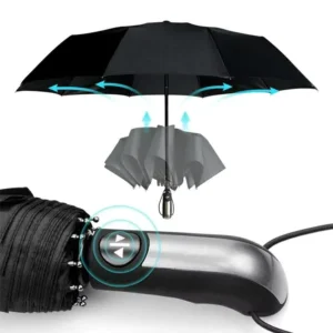 Wind-Resistant Fully Automatic 3-Folding Compact Large Travel Car Umbrella 10K