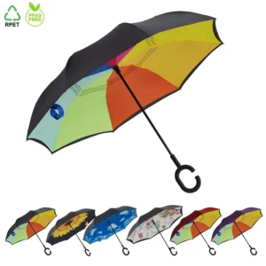 Wind-Resistant Hands-Free C-Handle Smart Reverse Umbrella Double-Layer Inverted Umbrella