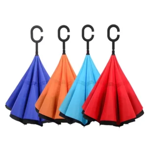 Wind Resistant Hands Free Inverse Inside Out C-Handle Double Layer Reverse Umbrella