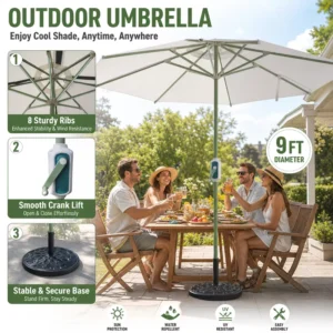 Wind-Resistant Large Side Umbrella, Red, with Base Stand for Outdoor Restaurants, Patios, Farm Markets, Stalls, Porches