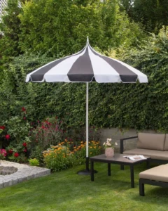 Wind-Resistant Patio Umbrella with Thickened Ribs and UV-Protected Striped Canopy