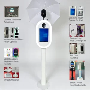 Windows PC Photo Booth Machine With 14 Inch Touch Screen LED Ring Light Adjustable Height DSLR Mirrorless Camera System