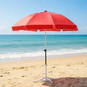 Windproof 130cm Beach Umbrella with Double Frame Ribs and Vent for Patio and Seaside