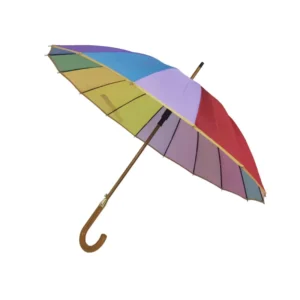 Windproof 16 Panels Wooden Stick Colorful rainbow Umbrella