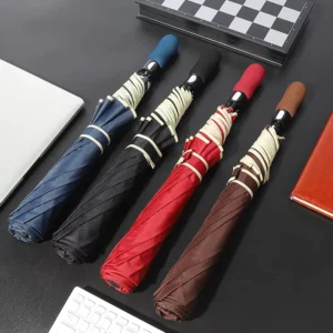 Windproof 2-Fold Long-Handle Automatic Large Rain Umbrella