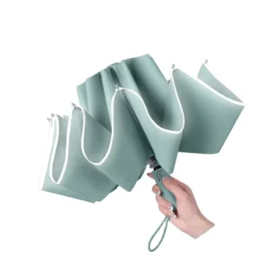 Windproof 3-Fold Automatic Reverse Umbrella, Reflective Safety Compact Umbrella