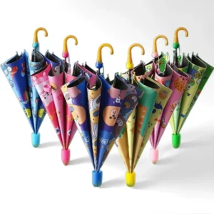 Windproof Automatic-Opening Portable Children’s Straight Umbrella with Custom Logo