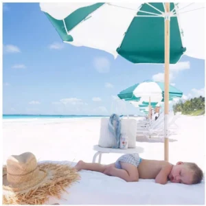 Windproof Beach Umbrella 180/200CM Real Wooden Pole Custom Print Outdoor Beach Umbrella