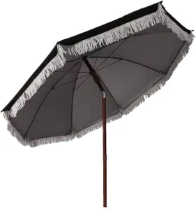 Windproof Beach Umbrella Diameter Heavy Windproof Wooden Outdoor Fringe Large Umbrella UV Protection