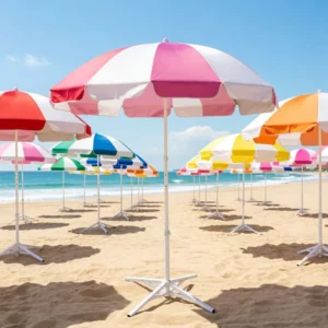 Windproof Beach Umbrella with Sand Anchor Large UV Protection Sun Shade for Outdoor Patio Garden Pool
