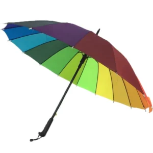 Windproof Big Black Plastic Handle Customized Design Chromatic Golf Straight Umbrella Auto Open Close