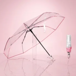 Windproof Clear POE Three Folding Automatic Umbrella for Ladies Travel