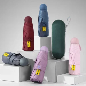 Windproof Coloured Logo-Printed Capsule Mini Pocket Travel Sun and Rain 5-Fold Umbrella with Gift Case