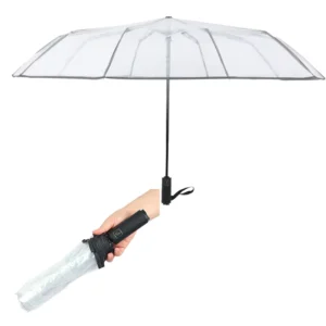 Windproof Compact Stick Clear Umbrella Travel One Click Automatic Open Close Lightweight Portable Reinforced Fiberglass Ribs