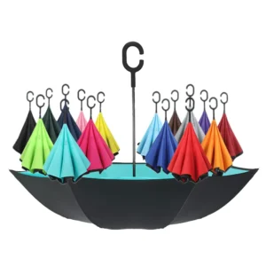 Windproof Double Layer Inverted Reverse Umbrella With C Shaped Handle Custom Logo
