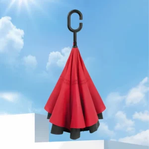 Windproof Double-Layer Manual-Open C-Shape Handle Waterproof 23-Inch Reverse Straight Umbrella