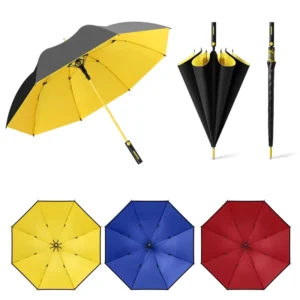 Windproof Double-Layer Semi-Automatic Black Yellow Golf Umbrella with Logo Manufacturer’s Straight Umbrella