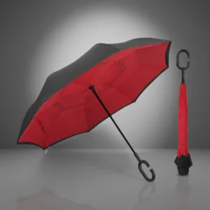 Windproof Fiberglass Shaft Double-Layer Manual Open C-Shape Handle UV Protection 23-Inch Reverse Straight Umbrella