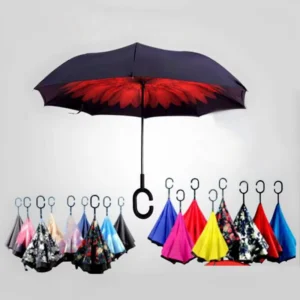 Windproof Folding Double-Layer Reverse Umbrella with C-Hook Handle for Car Use