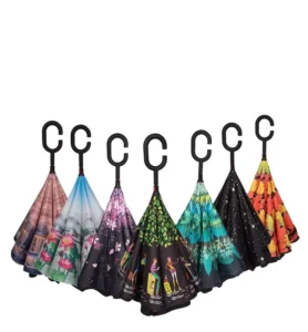Windproof Inverted Reverse Car Umbrella UV Protection Large C Shaped Handle Double Layer Stick Rain Umbrella