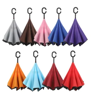 Windproof Inverted Reverse Umbrella with C-Shaped Handle, Double Layer