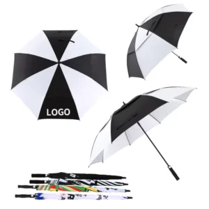 Windproof Large Straight Automatic Golf Umbrella with Plastic Waterproof Cover, FRP Frame