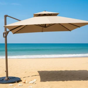 Windproof Patio Umbrella with High-Weave Waterproof Fabric and UPF 50+ for Outdoor Hotel Garden and Courtyard