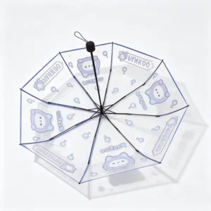 Windproof Purple Transparent Three-Folding Umbrella Reinforced 8-Rib Waterproof for Daily Commutes