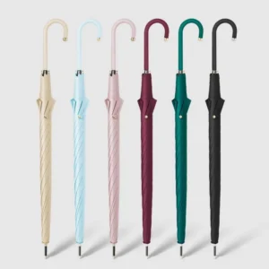 Windproof Reinforced Long-Handle J-Hook Straight Umbrella for Sun and Rain