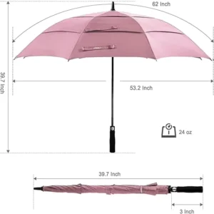 Windproof Stick Golf Umbrella Triple-Layer Inter-Vented Canopy Auto-Open 62 Inch