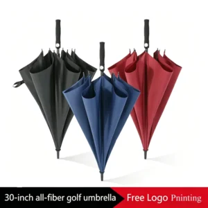 Windproof Straight Golf Umbrella 8 Ribs Semi-Automatic Business Umbrella with Custom Logo for Adults