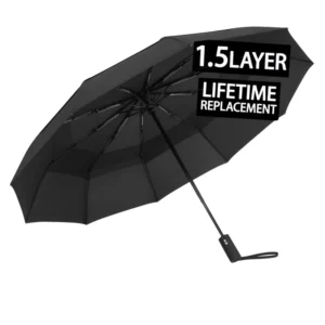 Windproof Straight Travel Umbrella Black 105 cm Diameter