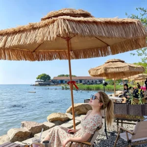 Windproof Thatch Beach Umbrella with Tassels